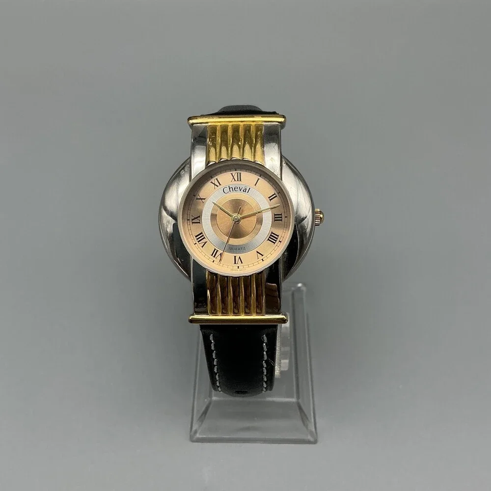 Cheval Design Studio Womens Watch 31mm Two Tone Black Leather New Battery